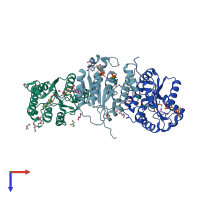 PDB entry 2wwg coloured by chain, top view.