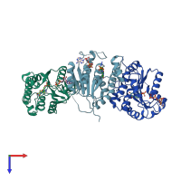 PDB entry 2wwi coloured by chain, top view.