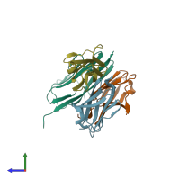 PDB entry 2wwm coloured by chain, side view.