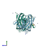 PDB entry 2wwn coloured by chain, side view.