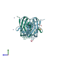 PDB entry 2wwo coloured by chain, side view.