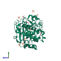 PDB entry 2wwu coloured by chain, side view.