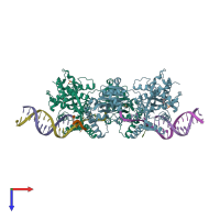 PDB entry 2wwy coloured by chain, top view.