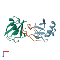 PDB entry 2wx1 coloured by chain, top view.