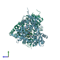 PDB entry 2wx2 coloured by chain, side view.