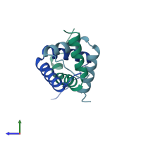 PDB entry 2wx3 coloured by chain, side view.