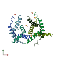 PDB entry 2wx4 coloured by chain, front view.