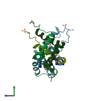 PDB entry 2wx4 coloured by chain, side view.
