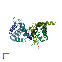 PDB entry 2wx4 coloured by chain, top view.