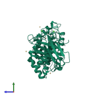 PDB entry 2wxt coloured by chain, side view.