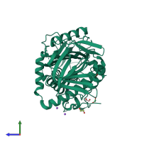 PDB entry 2wxy coloured by chain, side view.