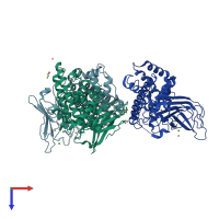 PDB entry 2wy6 coloured by chain, top view.