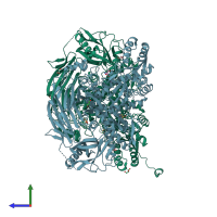 PDB entry 2wyh coloured by chain, side view.