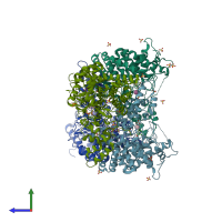 PDB entry 2wyn coloured by chain, side view.