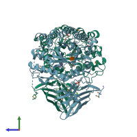 PDB entry 2wys coloured by chain, side view.