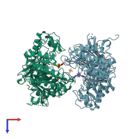 PDB entry 2wys coloured by chain, top view.