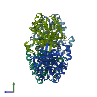 PDB entry 2wyu coloured by chain, side view.