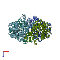 PDB entry 2wyu coloured by chain, top view.