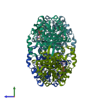 PDB entry 2wyw coloured by chain, side view.