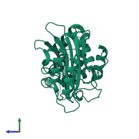 PDB entry 2wyx coloured by chain, side view.