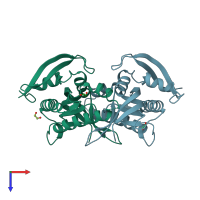 PDB entry 2wz1 coloured by chain, top view.