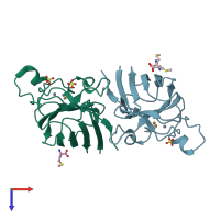 PDB entry 2wz5 coloured by chain, top view.