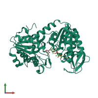 PDB entry 2wzb coloured by chain, front view.