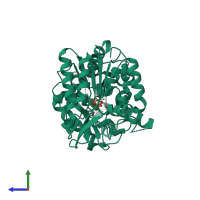 PDB entry 2wzb coloured by chain, side view.