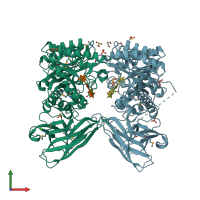 PDB entry 2wze coloured by chain, front view.