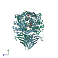 PDB entry 2wze coloured by chain, side view.