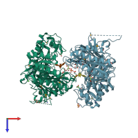 PDB entry 2wze coloured by chain, top view.