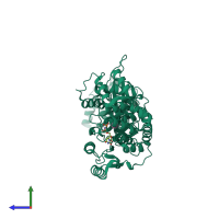 PDB entry 2wzf coloured by chain, side view.