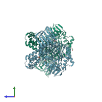 PDB entry 2wzi coloured by chain, side view.