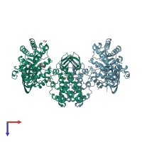 PDB entry 2wzi coloured by chain, top view.