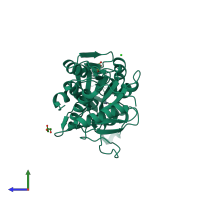 PDB entry 2wzn coloured by chain, side view.