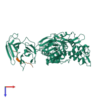 PDB entry 2wzq coloured by chain, top view.