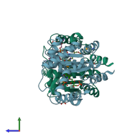 PDB entry 2wzw coloured by chain, side view.