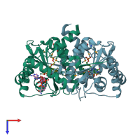 PDB entry 2wzw coloured by chain, top view.