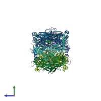 PDB entry 2wzy coloured by chain, side view.