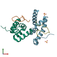 PDB entry 2x04 coloured by chain, front view.