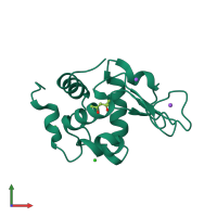 PDB entry 2x0a coloured by chain, front view.