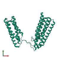 PDB entry 2x0c coloured by chain, front view.