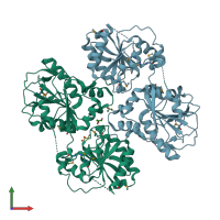 PDB entry 2x0d coloured by chain, front view.