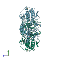 PDB entry 2x0d coloured by chain, side view.