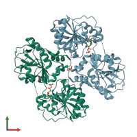 PDB entry 2x0e coloured by chain, front view.