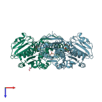 PDB entry 2x0e coloured by chain, top view.