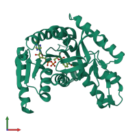 PDB entry 2x0j coloured by chain, front view.