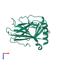 Monomeric assembly 1 of PDB entry 2x0w coloured by chemically distinct molecules, top view.