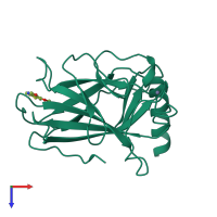 Monomeric assembly 2 of PDB entry 2x0w coloured by chemically distinct molecules, top view.