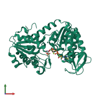 PDB entry 2x15 coloured by chain, front view.